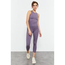 Tommylife 95284 Petrol Yüksek Bel Kapri-Crop Atlet Slim Fit Kadın Tayt Takım