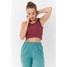 Tommylife 97162 Bordo Kadın Basic Sıfır Kol Dar Kalıp U Yaka Crop Top Bluz