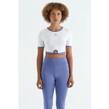 Tommylife 97266 Bel Bağlama Detaylı O Yaka Standart Kalıp Dalgıç Kumaş Beyaz Kadın Crop T-Shirt