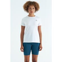 Tommylife 97267 Sırt Yırtmaç Detaylı O Yaka Kısa Kollu Standart Kalıp Beyaz Kadın T-Shirt
