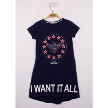 Toontoy I Want It All Baskılı Lacivert Kız Çocuk Elbise