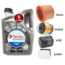 Total Quartz 7000 10W-40 4 lt Motor Yağı + Peugeot Partner 1.9 Yağ Bakım Set