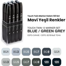 Touch Twin Marker Kalem Mavi Yeşil Renkler 12'li Set