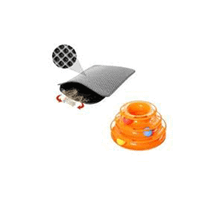 Tower Of Tracks Option-1 Kedi Oyuncağı + Gri Siyah Elekli Kedi Tuvalet Paspası 2'li Set
