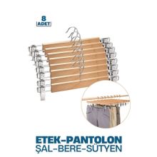 Transformacion 719305 8 Adet Ahşap Etek Pantolon Eşarp Kıskaçlı Askı