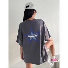 Trendseninle Advance Baskılı Füme Bisiklet Yaka Oversize Kadın T-shirt