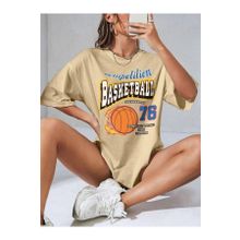Trendseninle Basketball Tournament Baskılı Vizon Oversize Kadın T-shirt