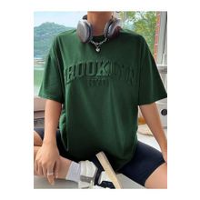 Trendseninle Brooklyn Nyc Baskılı Nefti Yeşil Oversize Kadın T-shirt
