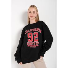 Trendseninle California 92 Baskılı Siyah Oversize Kadın Sweatshirt