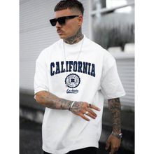 Trendseninle California United State 91 Baskılı Beyaz Oversize Erkek T-shirt