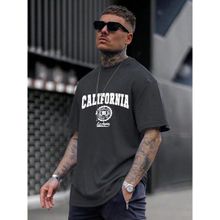 Trendseninle California United State 91 Baskılı Füme Oversize Erkek T-shirt