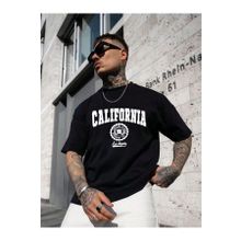 Trendseninle California United State 91 Baskılı Siyah Oversize Erkek T-shirt