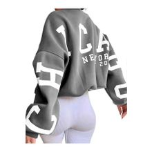 Trendseninle Chicago Baskılı Füme Kolları Bisiklet Yaka Oversize Kadın Sweatshirt