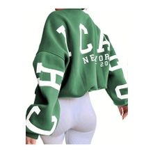 Trendseninle Chicago Baskılı Nefti Yeşili Kolları Bisiklet Yaka Sweatshirt