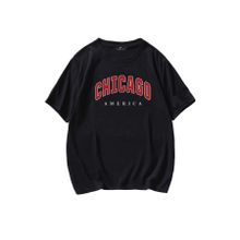 Trendseninle Chicago Siyah Oversize Erkek T-shirt