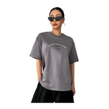 Trendseninle Clarity And Candor Baskılı Füme Oversize Kadın T-shirt