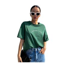 Trendseninle Clarity And Candor Baskılı Nefti Yeşil Oversize Kadın T-shirt