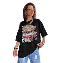 Trendseninle Compeltition Baskılı Siyah Oversize Kadın T-shirt