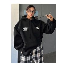 Trendseninle Daily Baskılı Siyah Oversize Kapüşonlu Hoodie Kadın Sweatshirt