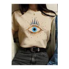 Trendseninle Eye Baskı Bej Regular Kadın T-shirt