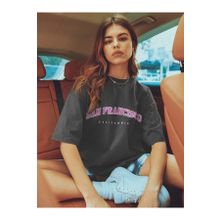 Trendseninle Filtreli San Francisco Baskılı Füme Oversize Kadın T-shirt