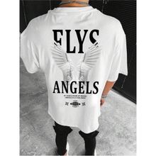 Trendseninle Flys Angels Baskılı Beyaz Oversize Erkek T-shirt