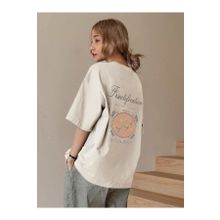 Trendseninle Fructification Baskılı Bej Oversize Kadın T-shirt