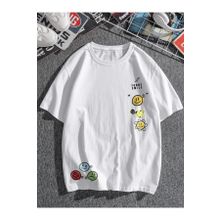 Trendseninle Funny Smile Baskılı Beyaz Oversize Erkek T-shirt