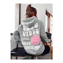 Trendseninle Good Vibes 1997 Baskılı Gri Kapüşonlu Kadın Sweatshirt