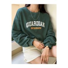 Trendseninle Guardıan Baskılı Nefti Yeşili Oversize Bisiklet Yaka Kadın Sweatshirt
