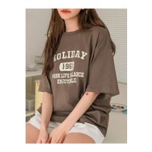 Trendseninle Holiday 1961 Baskılı Kahverengi Oversize Kadın T-shirt