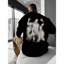 Trendseninle Horror Ghost Baskılı Siyah Oversize Erkek T-shirt