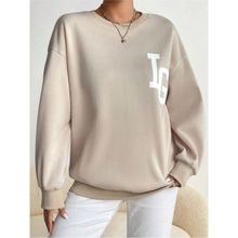Trendseninle IG Baskılı Bej Bisiklet Yaka Kadın Sweatshirt