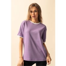 Trendseninle İnterlok Lila Penye Oversize Kadın T-shirt