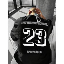 Trendseninle International 23 Baskılı Siyah Oversize Erkek T-shirt