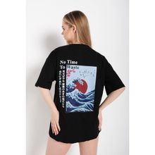 Trendseninle Japanese Sırt Baskılı Siyah Kadın T-shirt