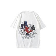 Trendseninle Japon Balığı Sırt Baskılı Mavi Beyaz Oversize Erkek T-shirt