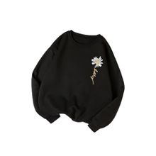 Trendseninle Kadın Papatya Baskılı Siyah Bisiklet Yaka Kadın Sweatshirt