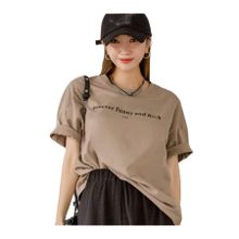 Trendseninle Kahverengi Funny Baskılı Vizon Oversize Kadın T-shirt