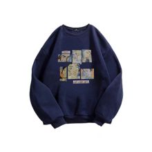 Trendseninle Karikatür Baskılı Lacivert Oversize Kadın Sweatshirt