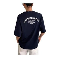 Trendseninle Kind Hearted Baskılı Lacivert Oversize Kadın T-shirt