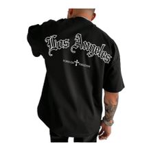 Trendseninle Los Angeles Forever Freedom Baskılı Siyah Oversize Erkek T-shirt