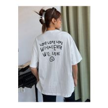 Trendseninle Love Love Love Baskılı Beyaz Oversize Kadın T-shirt
