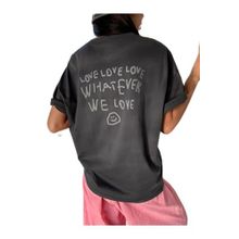Trendseninle Love Love Love Baskılı Füme Oversize Kadın T-shirt