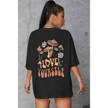Trendseninle Love Yourself Baskılı Siyah Oversize Kadın T-shirt