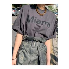 Trendseninle Miami Baskılı Füme Oversize Kadın T-shirt