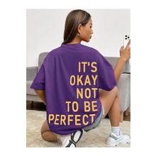 Trendseninle Mor Its Okay Baskılı Mor Oversize Kadın T-shirt
