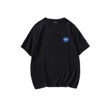 Trendseninle Nasa Logo Baskılı Açık Siyah Oversize Erkek T-shirt