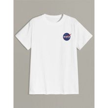 Trendseninle Nasa Logo Baskılı Beyaz Oversize Erkek T-shirt