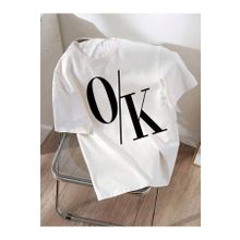 Trendseninle OK Baskılı Beyaz Oversize Kadın T-shirt